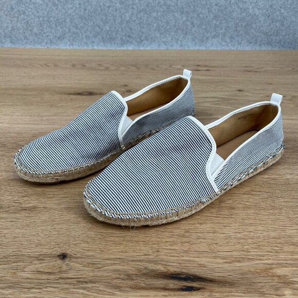 Talbots Izzy Espadrille Loafer Flat Shoes Size 9 White Navy Stripe Metallic NWOB - Picture 1 of 10
